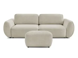 3er Sofa mit Hocker BOBOCHIC DENISE Stoff mit Textur beige