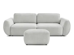 3er Sofa mit Hocker BOBOCHIC DENISE Stoff mit Textur hellgrau