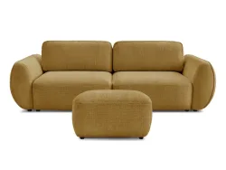 3er Sofa mit Hocker BOBOCHIC DENISE Stoff mit Textur gelb