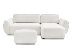 Ecksofa mit Hocker BOBOCHIC DENISE Stoff mit Textur weiss