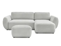 Ecksofa mit Hocker BOBOCHIC DENISE Stoff mit Textur hellgrau