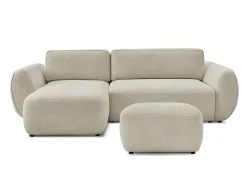 Ecksofa mit Hocker BOBOCHIC DENISE Stoff mit Textur beige