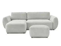Ecksofa mit Hocker BOBOCHIC DENISE Stoff mit Textur hellgrau