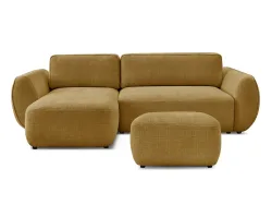 Ecksofa mit Hocker BOBOCHIC DENISE Stoff mit Textur gelb