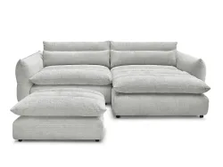 Ecksofa mit Hocker BOBOCHIC NEIL Stoff mit Textur hellgrau