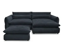 Ecksofa mit Hocker BOBOCHIC NEIL Stoff mit Textur dunkelblau