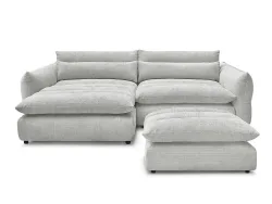 Ecksofa mit Hocker BOBOCHIC NEIL Stoff mit Textur hellgrau