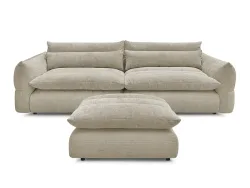 3er Sofa mit Hocker BOBOCHIC NEIL Stoff mit Textur beige