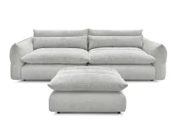 3er Sofa mit Hocker BOBOCHIC NEIL Stoff mit Textur hellgrau