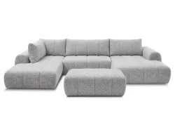 Panorama-Ecksofa mit Hocker BOBOCHIC NESTY Stoff chiniert hellgrau