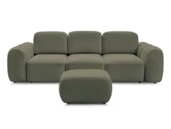 3er Sofa mit Hocker BOBOCHIC MONTAIGNE Boucle-Stoff grün