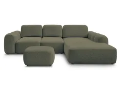 Ecksofa mit Hocker BOBOCHIC MONTAIGNE Boucle-Stoff grün