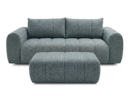 3er Sofa mit Hocker BOBOCHIC NESTY Stoff chiniert blau