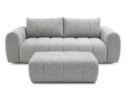 3er Sofa mit Hocker BOBOCHIC NESTY Stoff chiniert hellgrau