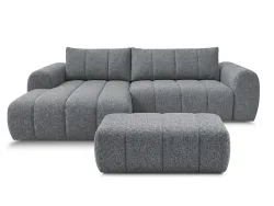 Ecksofa mit Hocker BOBOCHIC NESTY Stoff chiniert dunkelgrau