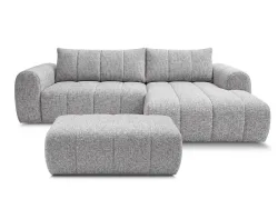 Ecksofa mit Hocker BOBOCHIC NESTY Stoff chiniert hellgrau