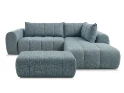 Ecksofa mit Hocker BOBOCHIC NESTY Stoff chiniert blau