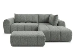 Ecksofa mit Hocker BOBOCHIC NESTY Stoff chiniert dunkelgrau