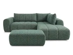 Ecksofa mit Hocker BOBOCHIC NESTY Stoff chiniert dunkelgrün