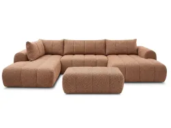 Panorama-Ecksofa mit Hocker BOBOCHIC NESTY Stoff chiniert orange