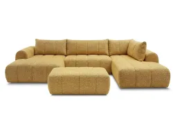 Panorama-Ecksofa mit Hocker BOBOCHIC NESTY Stoff chiniert gelb