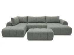 Panorama-Ecksofa mit Hocker BOBOCHIC NESTY Stoff chiniert dunkelgrau