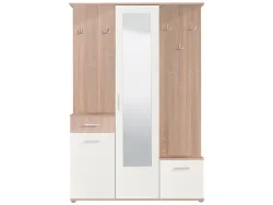 Vente-unique - Garderobe mit 3 Türen, 1 Schublade & 1 Spiegel - Holzfarben & Weiß - CAMOLA, One Size, Beige