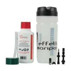 Präventives Tubeless-Kit 250ml + Felgenband plus l + Ventile, für 2 Räder Effetto Mariposa tubeless caffélatex Plus L