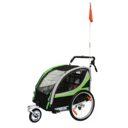 Fahrradanhänger gedeckter Kinderwagen 2 Plätze in Alu maxi Befestigung Radachse - kommt mit Vorderrad + Griff Bremse - Montage rapide ohne Werkzeug Kind P2R 36 Kg