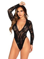Leg Avenue ? Spitzen-Bodysuit mit Deep-V-Ausschnitt ? Schwarz