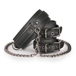 Easytoys Fetish - Lederhalsband mit Handgelenkmanschetten - Schwarz