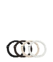 Dore & Rose Scrunchie 1 cm Set White, Black, Brown & Champagne Haargummi 4 Stk