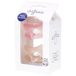 Difrax Silikonschnuller 6-12M Natural Fit - 2er-Set haltbare Sauger - Himbeer-Karamell