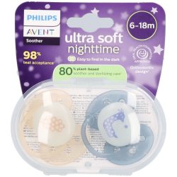Philips Avent Schnuller Ultra Soft Night Time 6?18 Monate | Pfirsich/Blau
