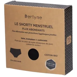 Bertyne Le Shorty Menstruel - Coton bio - Flux abondant - Taille 3XL - Noir