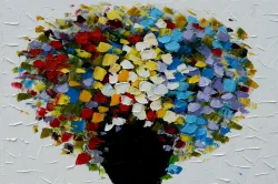 Bunter Blumenstrauss in schwarzer Vase – handgemaltes Ölbild auf Leinwand, 75 x 50 cm
