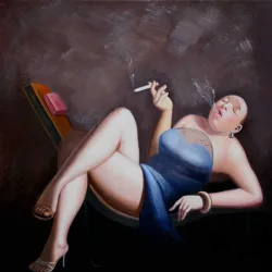 Dame mit Zigarette – handgemaltes Ölbild auf Leinwand, 60 x 60 cm