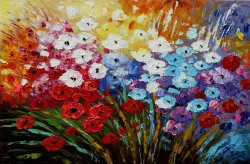 Bunte Frühlingsblumen – handgemaltes Ölbild auf Leinwand, 75 x 50 cm