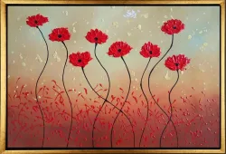 Rote Mohnblumen im Wind – handgemaltes Ölbild auf Leinwand, 75 x 50 cm