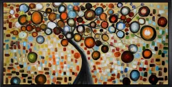Lebensbaum mit bunten Kreisen – handgemaltes Ölbild auf Leinwand, 100 x 50 cm