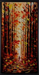 Roter Herbstwald – handgemaltes Ölbild auf Leinwand, 50 x 100 cm