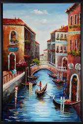 Venedig – Kanal mit Gondel – handgemaltes Ölbild auf Leinwand, 60 x 90 cm