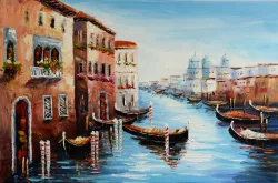 Venedig – Canal Grande mit Gondeln – handgemaltes Ölbild auf Leinwand, 90 x 60 cm