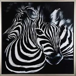 Zebras in Schwarz-Weiss – handgemaltes Ölbild auf Leinwand, 60 x 60 cm