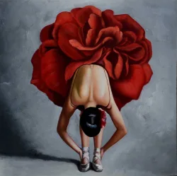 Ballerina mit Rosenrock – handgemaltes Ölbild auf Leinwand, 60 x 60 cm