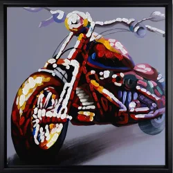 Buntes Motorrad – handgemaltes Ölbild auf Leinwand, 60 x 60 cm