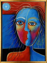 Kubistisches Frauenporträt – handgemaltes Ölbild auf Leinwand, 50 x 70 cm