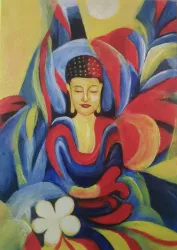 Buddha in Farbenpracht – handgemaltes Ölbild auf Leinwand, 50 x 70 cm