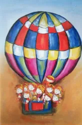 Bunter Heissluftballon – handgemaltes Ölbild auf Leinwand, 50 x 75 cm