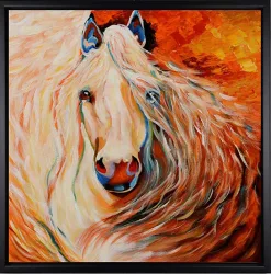 Pferd mit wehender Mähne – handgemaltes Ölbild auf Leinwand, 60 x 60 cm